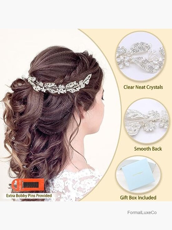 Crystal Flower Leaf Headband Hair Vine for Wedding Prom Bridal Headpiece main image 6